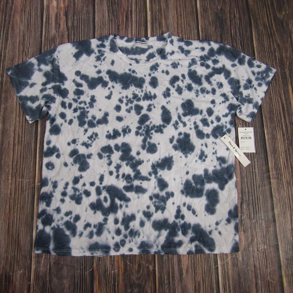 Theo & Spence Shirt Womens 1X Dark Blue Tie Dye Short Sleeve Crewneck Soft Tee‎